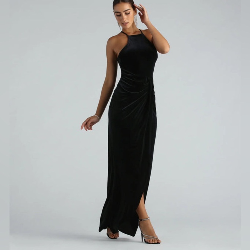 Marcela Formal Velvet High Neck Long Dress